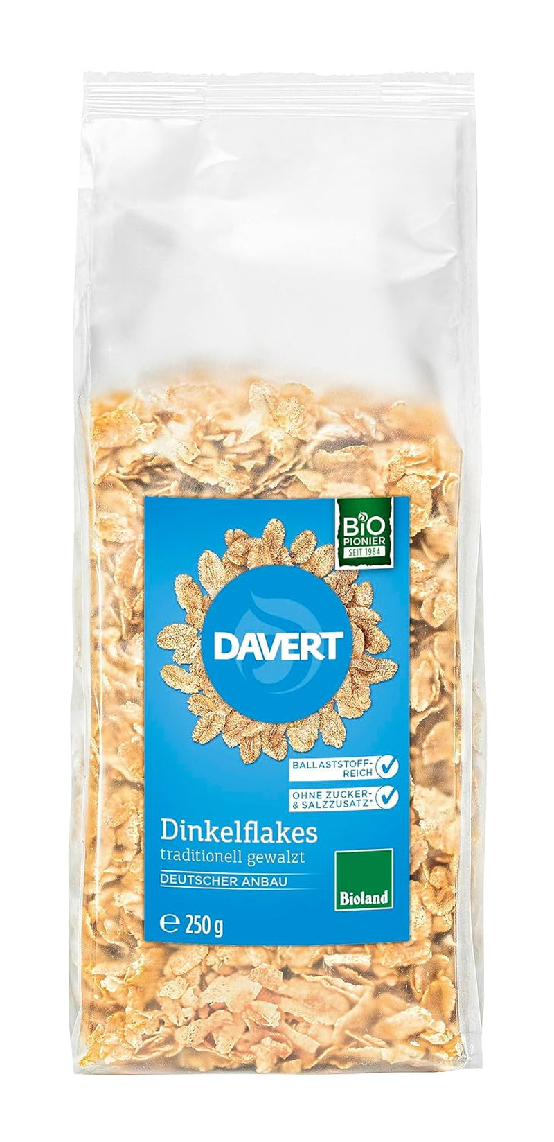 Davert Fiocchi di farro biologico 250 g - Senza zuccheri o sale aggiunti, leggermente aromatizzati e meravigliosamente croccanti - 100% qualità biologica Davert (1 x 250 g)