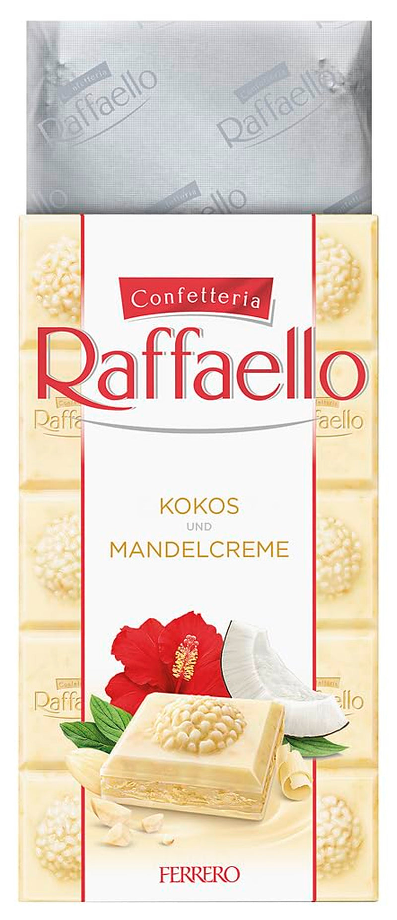 Ferrero Raffaello Tavoletta di Cioccolato - Regalo di San Valentino per Lui e per Lei - Cioccolato Bianco con Crema di Cocco e Mandorle - 1 Tavoletta di Cioccolato x 90g