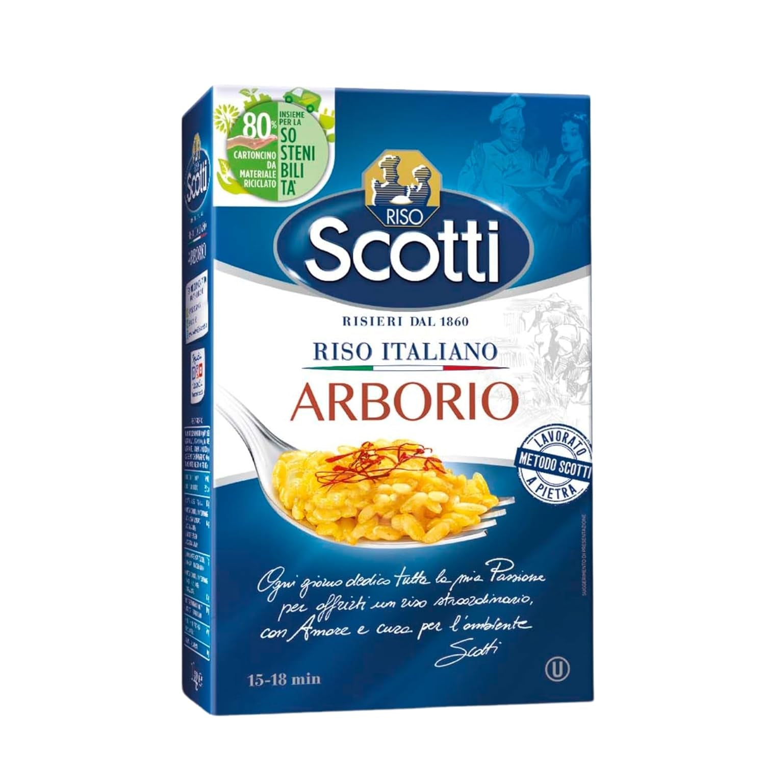 Riso Arborio, riso extrafino per risotti, riso italiano, tempo di cottura 15-18 minuti, 1 kg