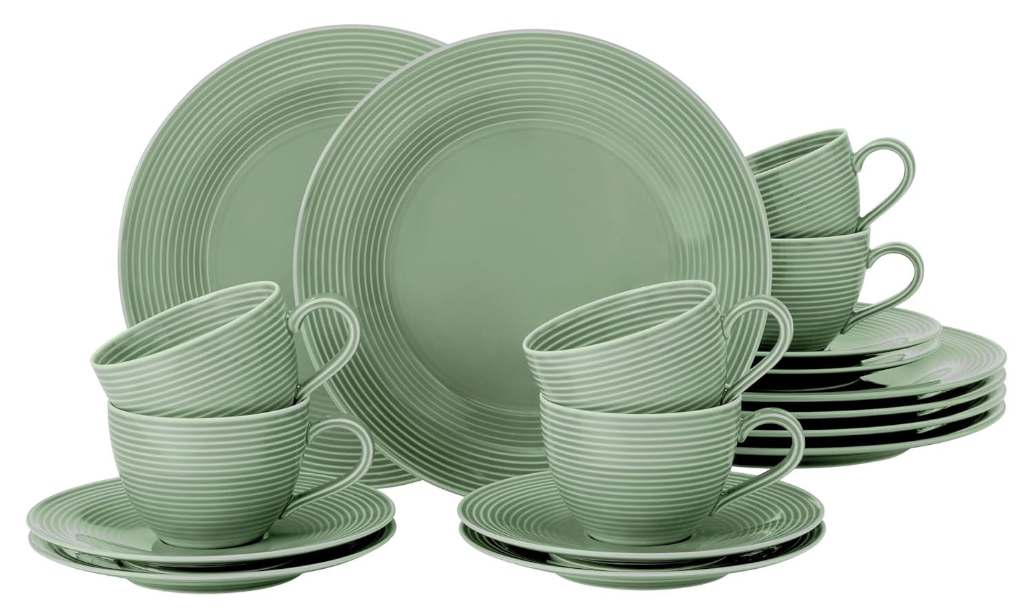 Serviciu de cafea SELTMANN WEIDEN cu 18 piese BTR - Beat - Formă: Rotundă cu relief canelat - stil modern - verde salvie - Color Glaze