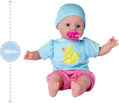 Simba 105010964 - Laura Hungry, păpușă moale cu suzetă, linguriță magică, biberon și farfurie care dispar, 38 cm, păpușă bebeluș pentru copii de la 2 ani