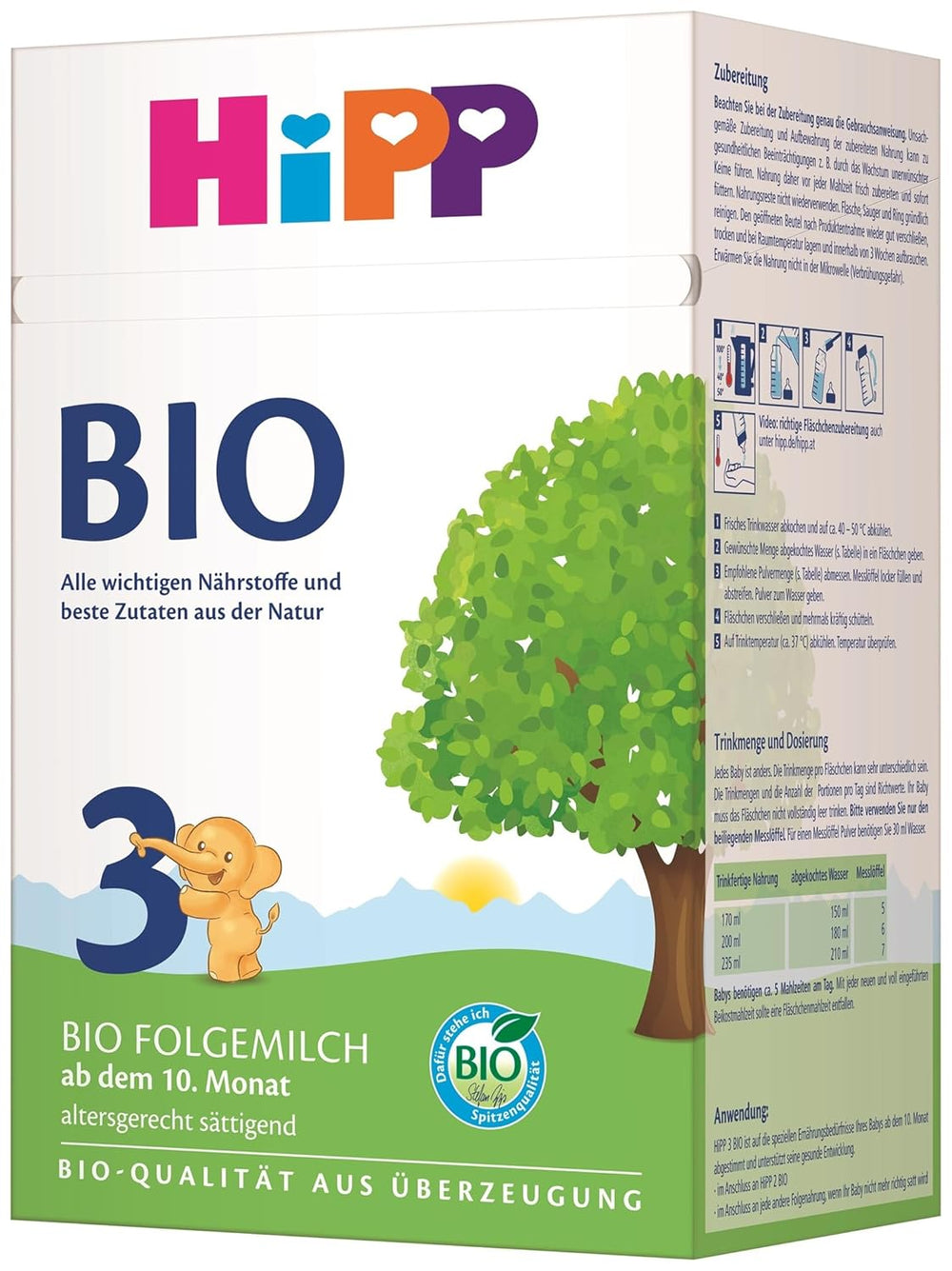 HiPP 3 Latte di proseguimento biologico (4 x 600 g) - dopo 10 mesi, con Omega-3 (DHA, ALA), Calcio, Vitamina D, della migliore qualità biologica