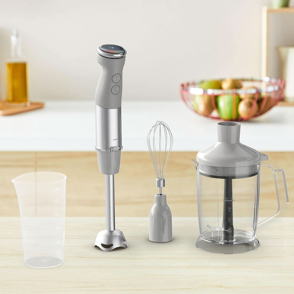 Tefal Quickchef+ 3-in-1 XL Stabmixer/Zerkleinerer/Schneebesen, 1000 W, Geschwindigkeitsregelung intuitivo, Turbo-Taste, Powelix-Messer-Technologie, Edelstahl, Grau, HB67MB30 Kitchen Naty Shop