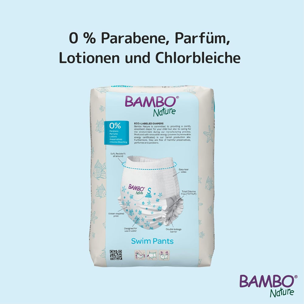Pannolini da nuoto per bambini Bambo Nature, taglia S (7-12 kg), 12 pannolini | Pannolini da bagno usa e getta Secure Fit | Comfort impermeabile durante i giochi in acqua