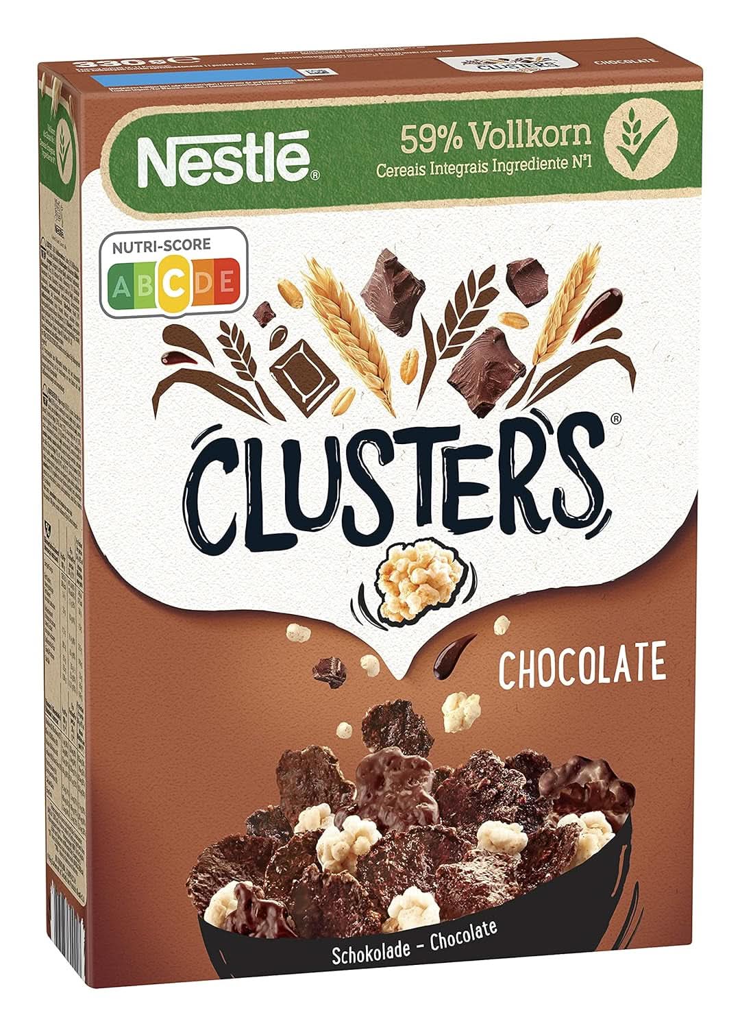CLUSTER Cioccolato, Cereali da farina integrale al 59%, Con cioccolato e mandorle, Contiene vitamine, calcio e ferro, 330 grammi Naty Shop Default Title