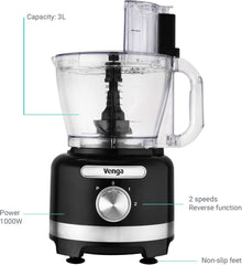 Dai! Macchina da cucina 8 in 1, rubinetto da 3 litri, contenitore miscelatore da 1,75 litri, 2 stufe a vento, funzione turbo, 1000 W, colore nero/argento, VG HA 3001 Madre e bambino Naty Shop