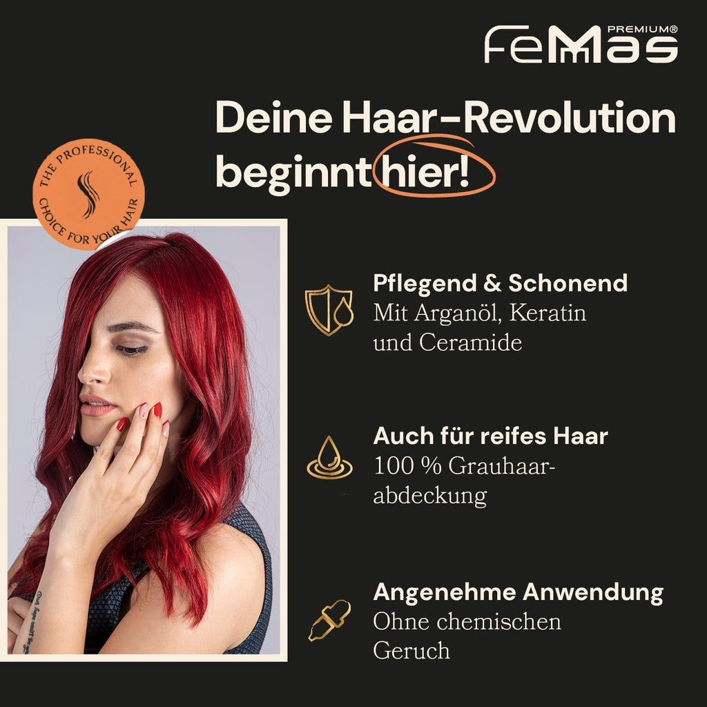 FemMas Hair Colour Pure & Mix Red I Cremă profesională cu ulei de argan, keratină și ceramide I Ca o vopsea de păr permanentă sau nuanță pentru rezultate radiante, de lungă durată I 100 ml Vopsea pentru par Naty Shop