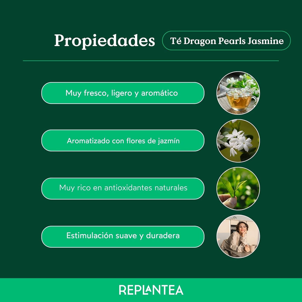 Ceai organic Jasmin Dragon Pearls (100 g) | Ceai verde premium sub formă de perle de jasmin rulate manual | Specialitate de ceai cu aromă delicată de flori | REPLANTEA