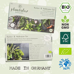 Set di semi biologici premium Plantaluz P03 – Set di semi di piante culinarie e medicinali per giardino, balcone e interni – incl. Bastoncini per piantare FSC – Semi biologici non impollinati, non trattati e senza OGM