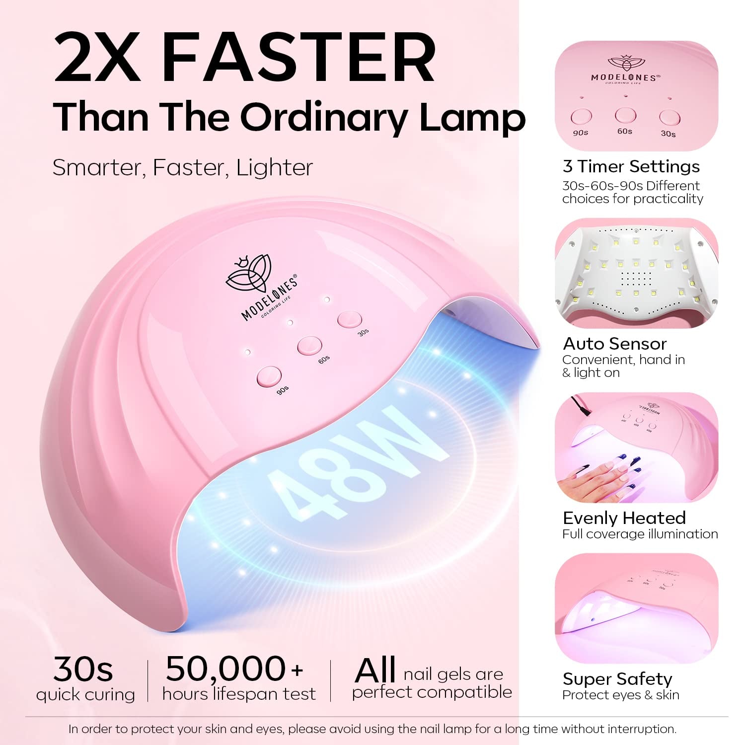 Modelones Set de 35 de bucăți pentru unghii cu gel, Set de ojă UV cu lampă 48W, Set de ojă gel maro nud alb roz, Set de ojă gel UV cu bază top coat Set studio unghii