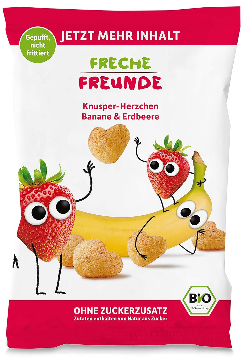 Patatine di frutta biologica al 100% fragole Patatine di fragole liofilizzate Confezione da 12 (12 x 12 g) e cuori croccanti Snack biologico per bambini e neonati alla banana e fragola (9 x 30 g) 270 g