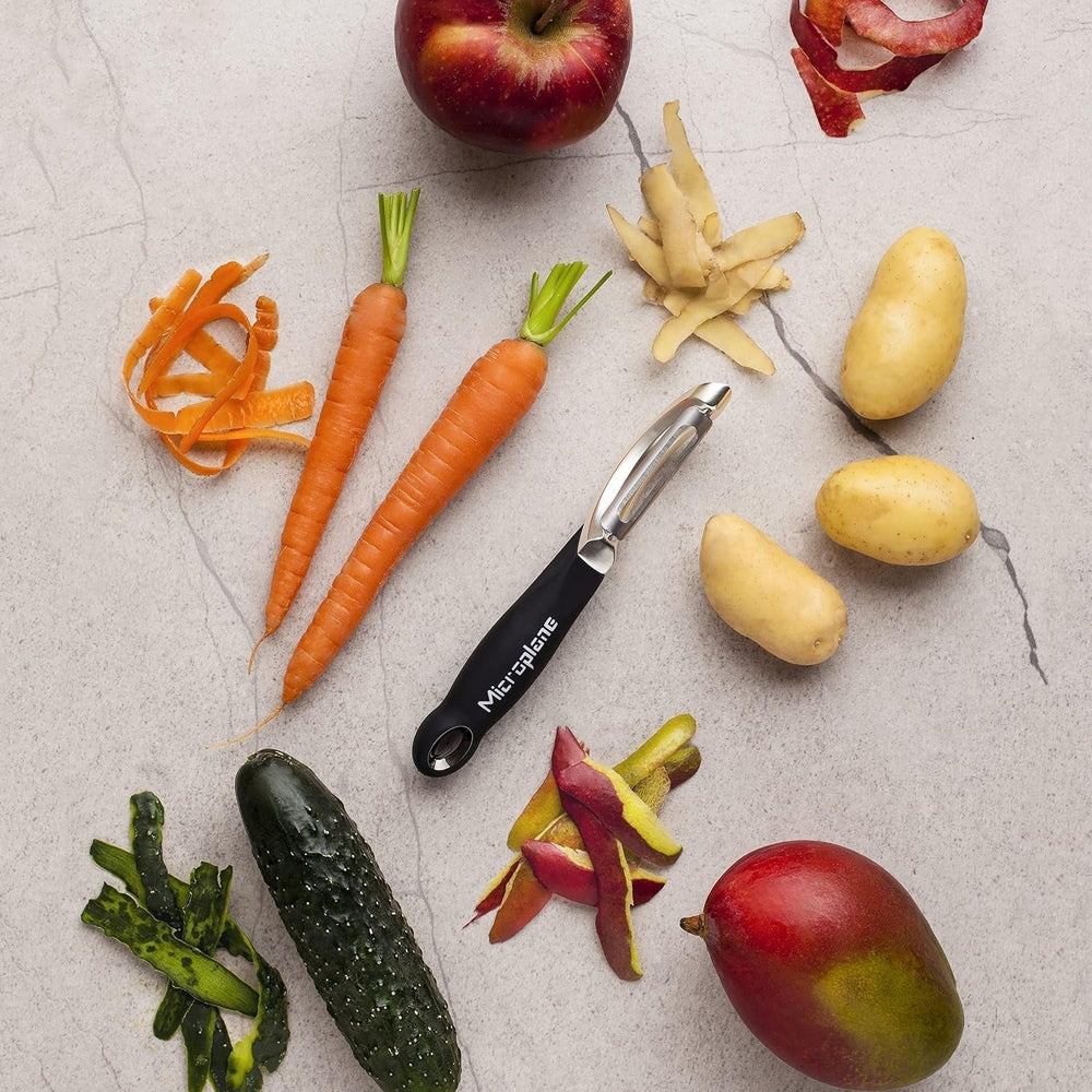 Naty Shop Pelapatate ambidestro professionale a doppia lama in acciaio inox Microplane