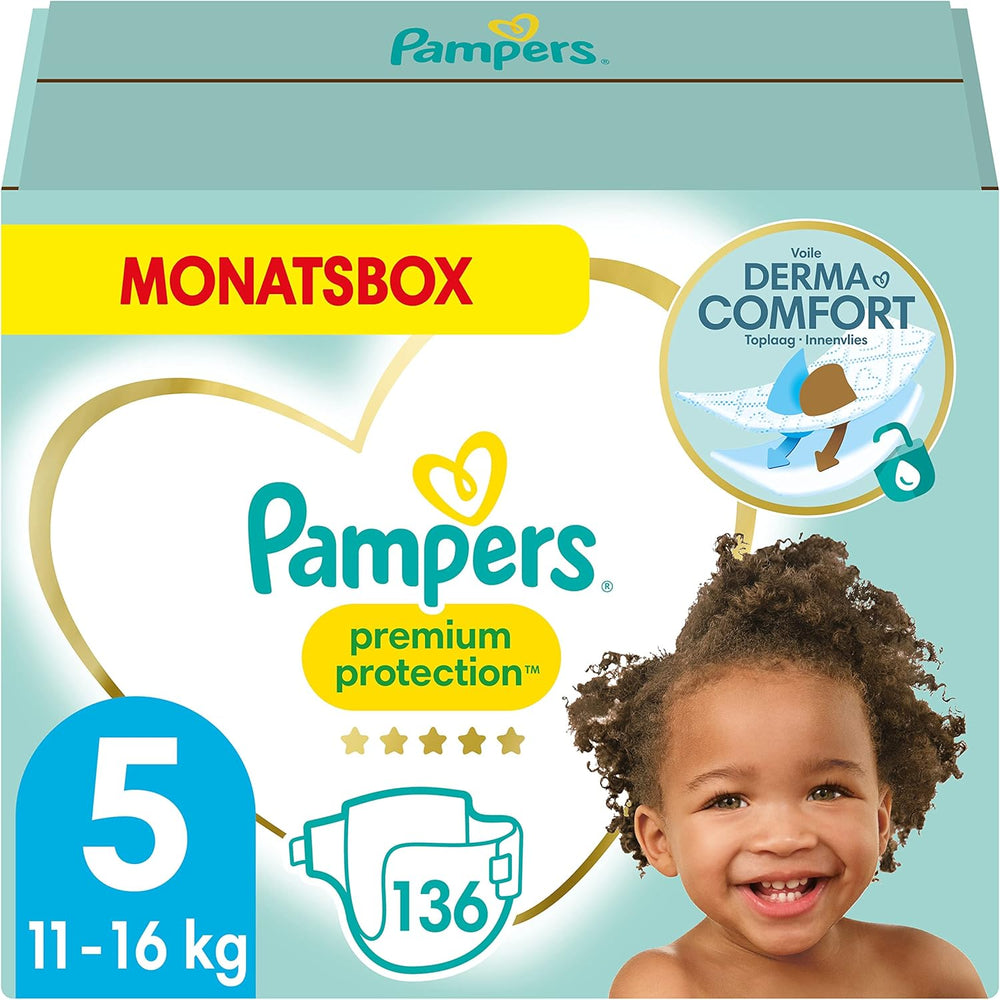 Pampers Premium Protection taglia 5, 152 pannolini, 11 kg-16 kg, la nostra protezione numero 1 contro pelle e perdite