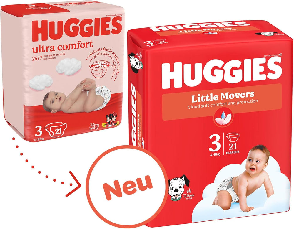 Pannolini per bambini Huggies Little Movers, design Disney, taglia 3, 168 pezzi (3 x 56), scatola mensile