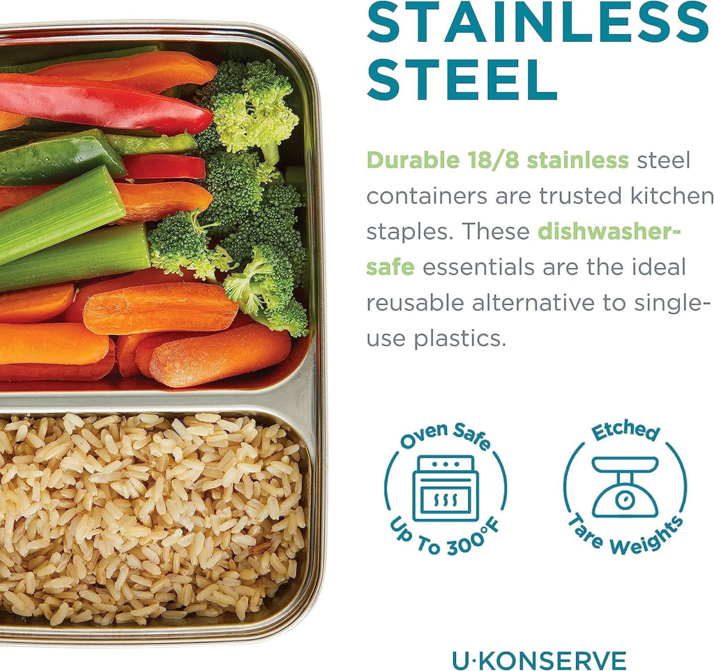 U Konserve - Recipient dreptunghiular împărțit pentru alimente din oțel inoxidabil cu capac din silicon - Island Teal - 28oz / 825ml Cutii depozitare alimente Naty Shop