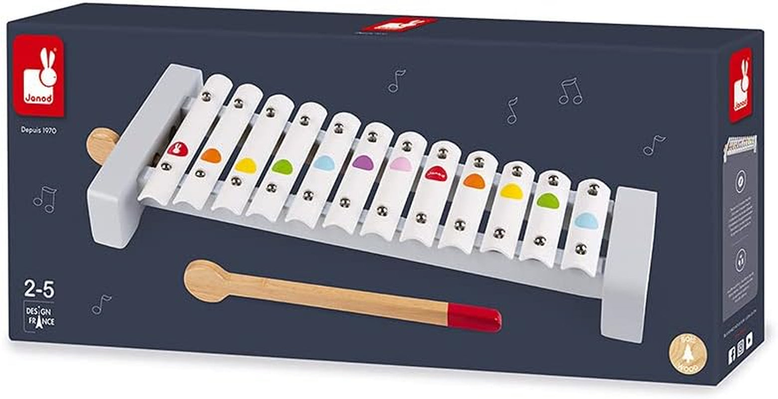 Janod - Xilofon Confetti din lemn și metal, instrument muzical pentru copii, replică de jucărie și jucărie pentru percepție muzicală, de la 2 ani, J07604 Jucarii Bebe Naty Shop