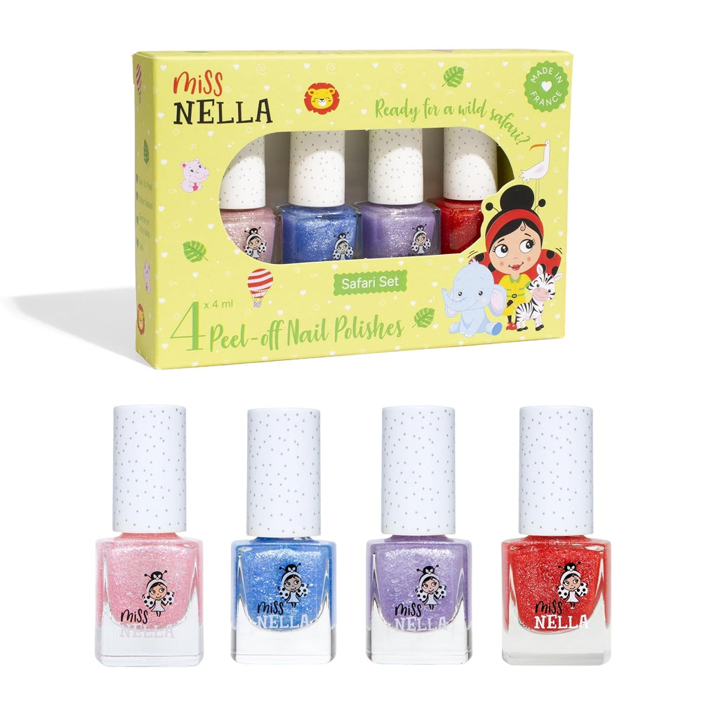 Set di smalti glitterati da 4 pezzi della collezione Miss Nella Magic: rosa, rosso, oro e blu, smalto rimovibile speciale per bambini, non tossico, a base d'acqua, inodore