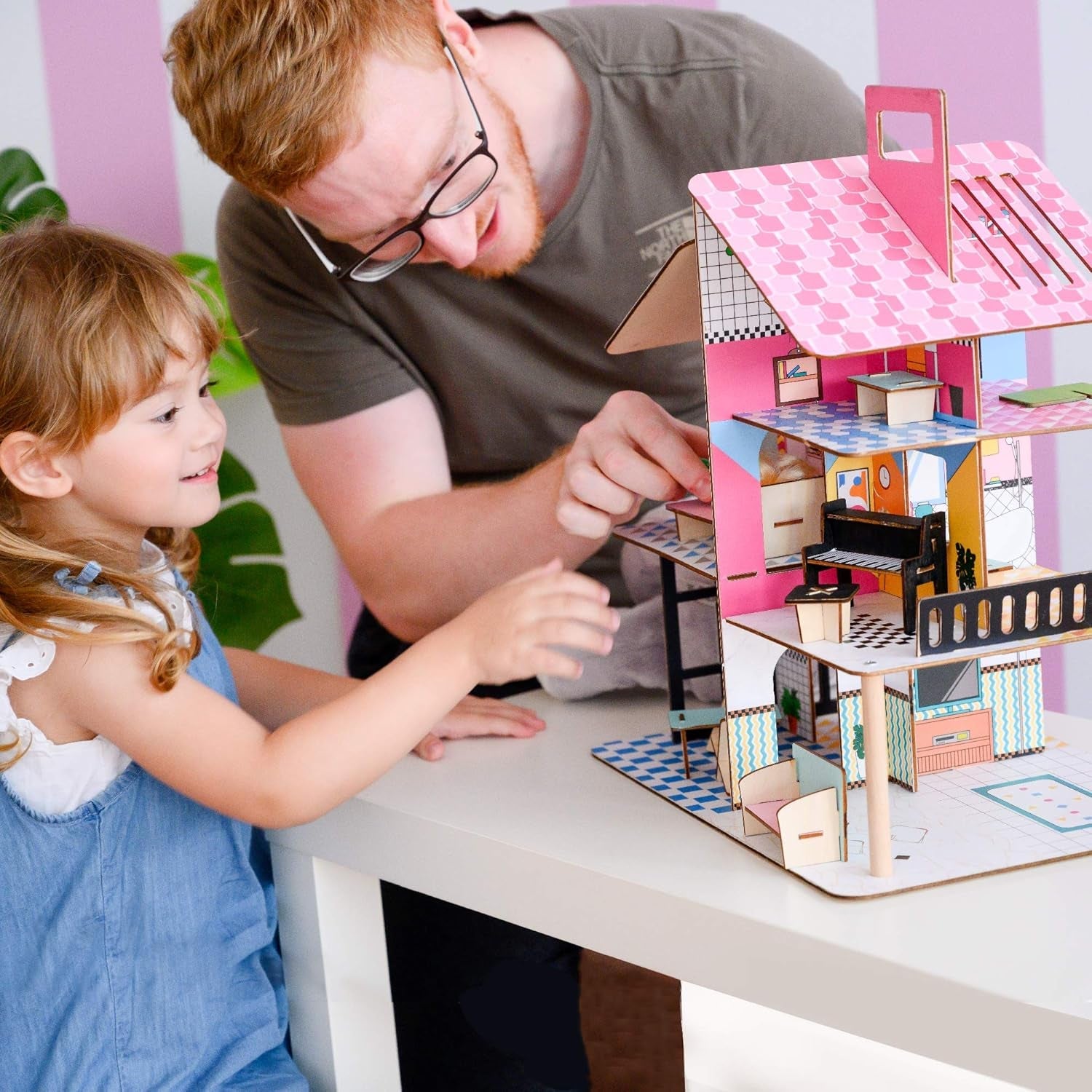 Casă de păpuși din lemn pentru copii Olivia's Little World 360, păpuși de 8,9 cm și 12 accesorii, multicoloră, TD-13260C