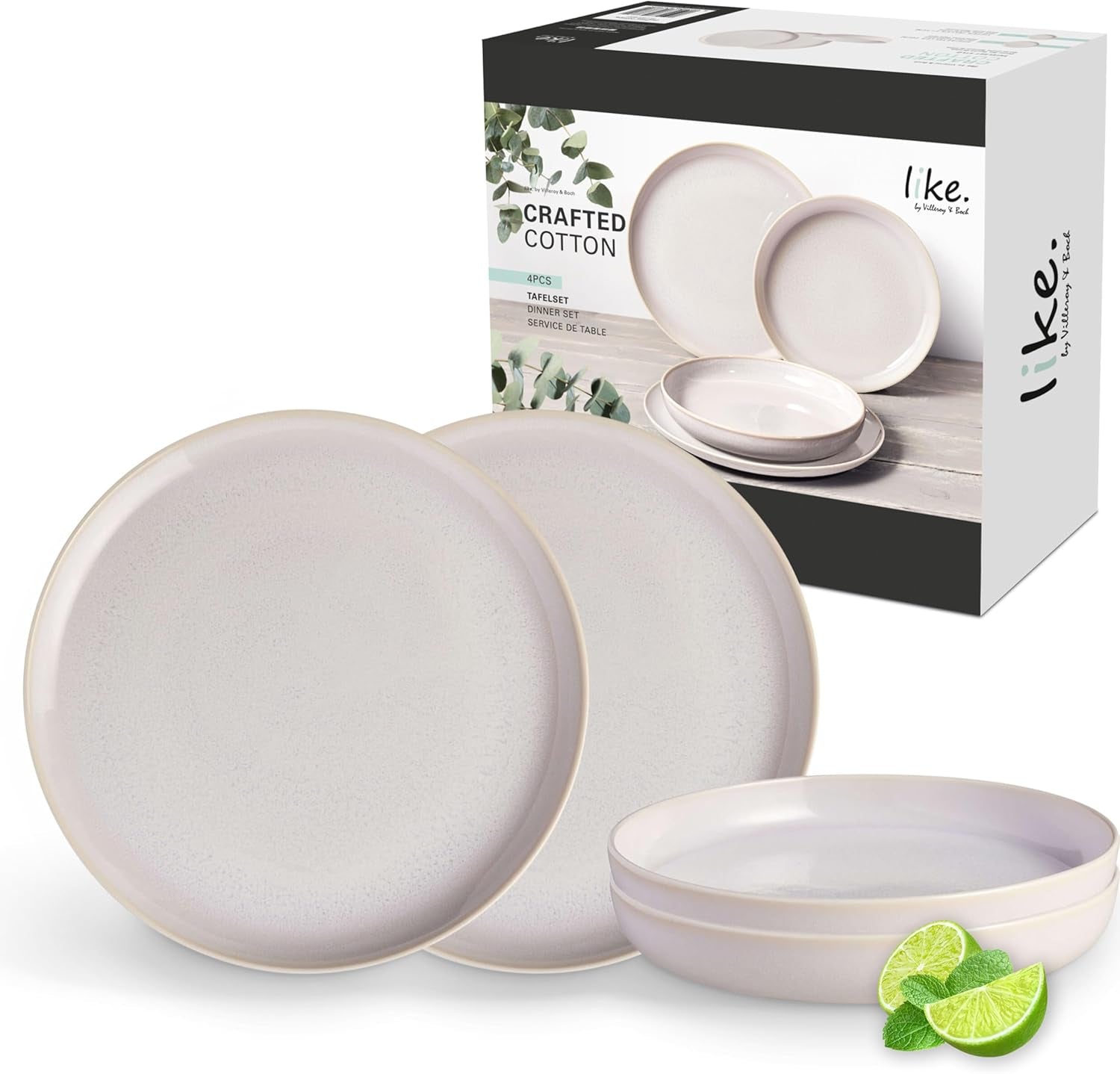 Like. by Villeroy & Boch – Crafted Cotton Frühstücks-Set 6 Teilig Weiß, Spülmaschinenfest, Mikrowellensicher, Geschirr Set, Geschirrset, Service Mit Frühstückstellern, Pottery-Look, Premium Porzellan Seturi vesela masa Naty Shop Tafelset