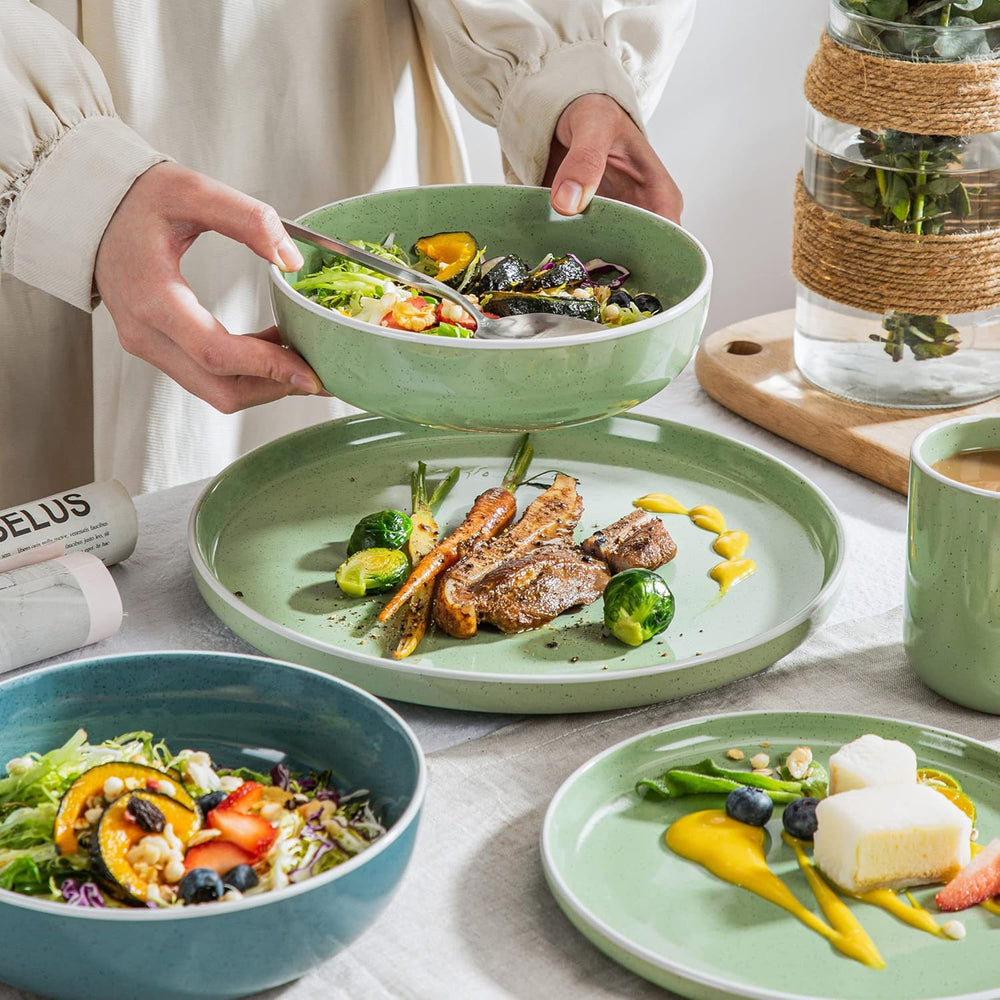 vancasso SESAM Serie Steingut Geschirrset für 12 Personen, 48 teiliges Kombiservice – Tafelservice mit Speisetellern, Desserttellern, Müslischalen und Kaffeetassen, skandinavisches Design