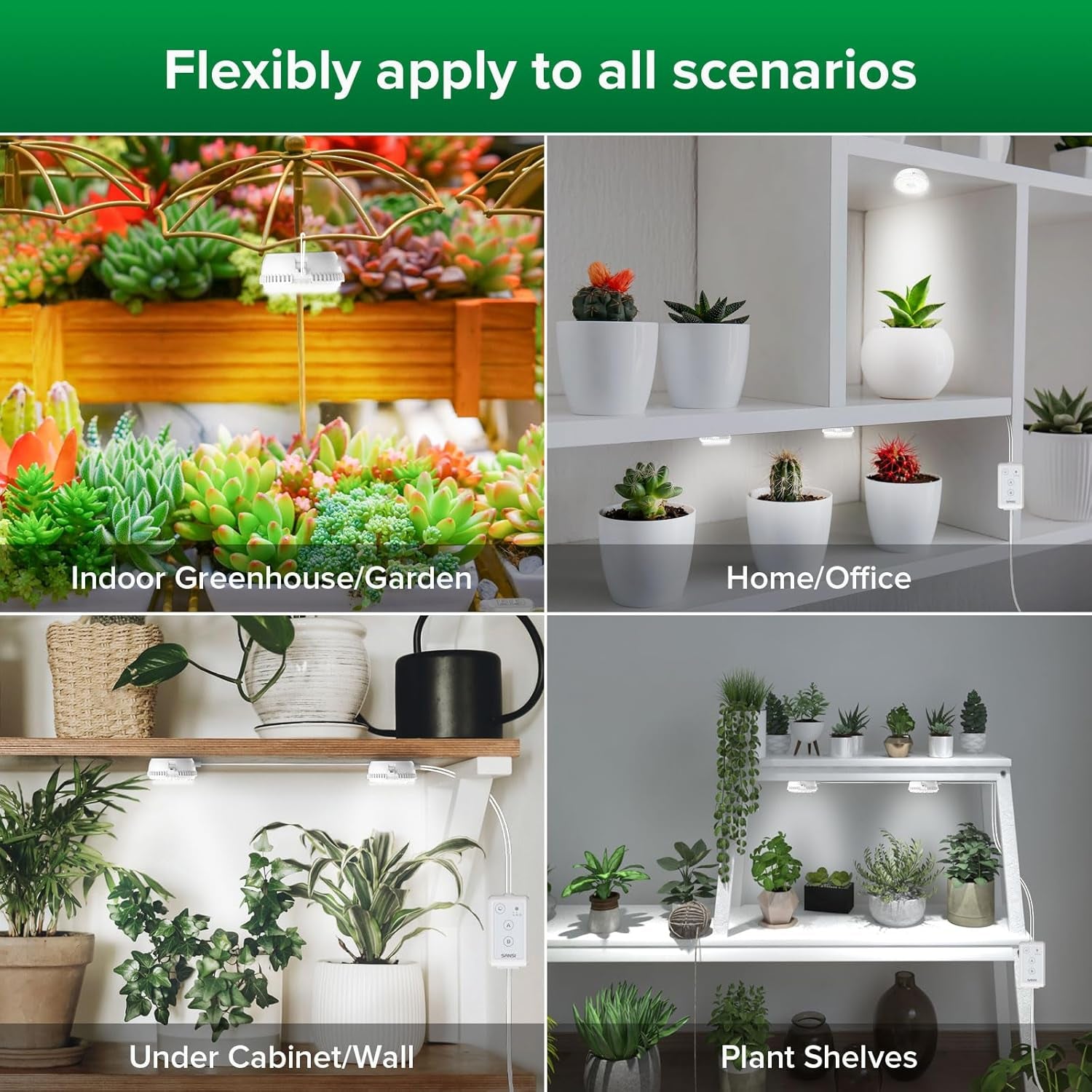 SANSI LED Lampada per Coltivazione di Piante da Interno 2 Teste Spettro Completo 10W (equivalente a 150W) Timer 4/8/12 Ore Lampada a Sospensione Idroponica per Piante da Interno in Serra