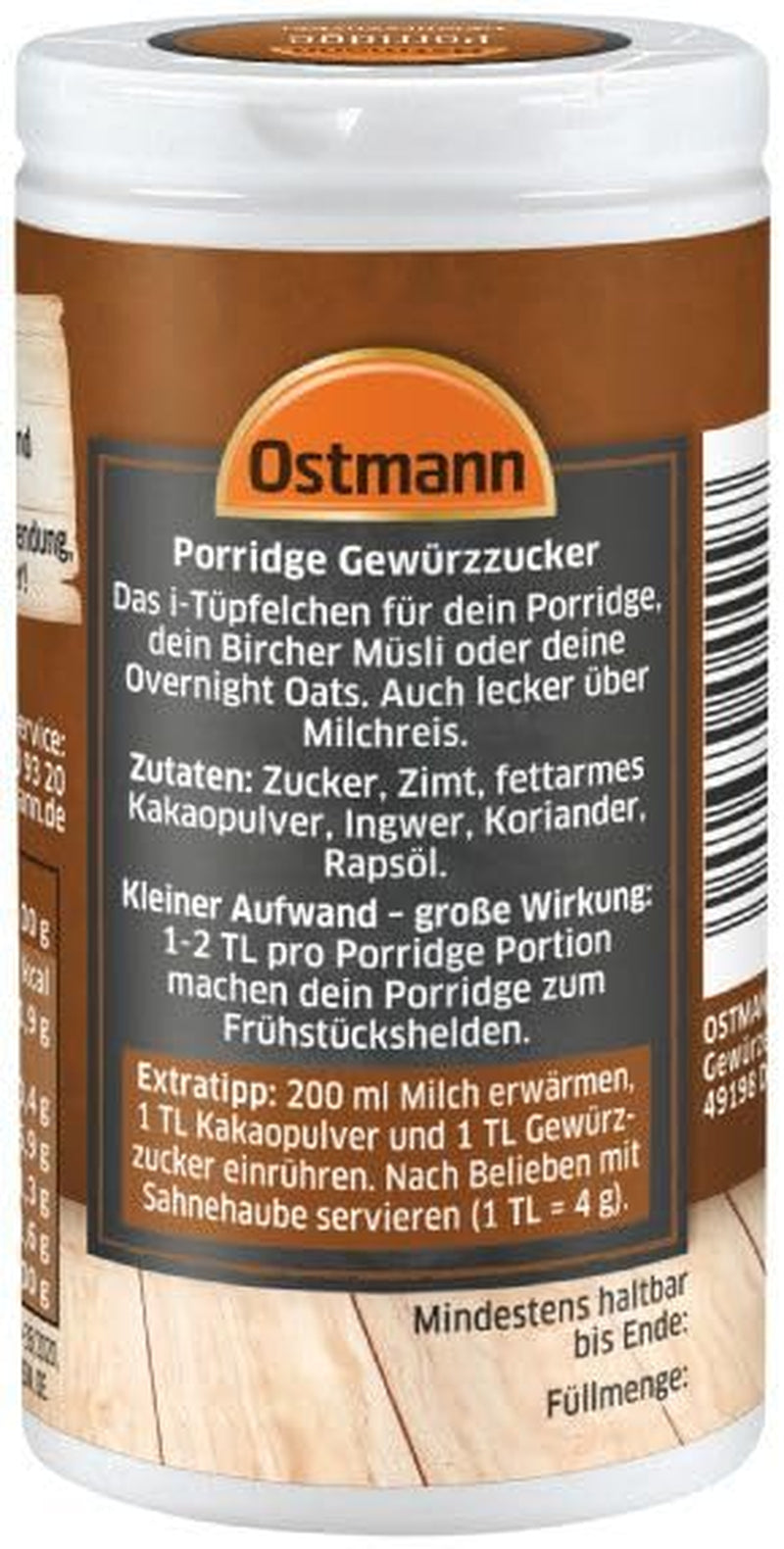 Ostmann Spices - Miscela di aromi di zucchero, cannella e cacao per porridge speziato, per condire farina d'avena, budino di riso e altre specialità dolci, vegano, 60 g (il design della confezione può variare)
