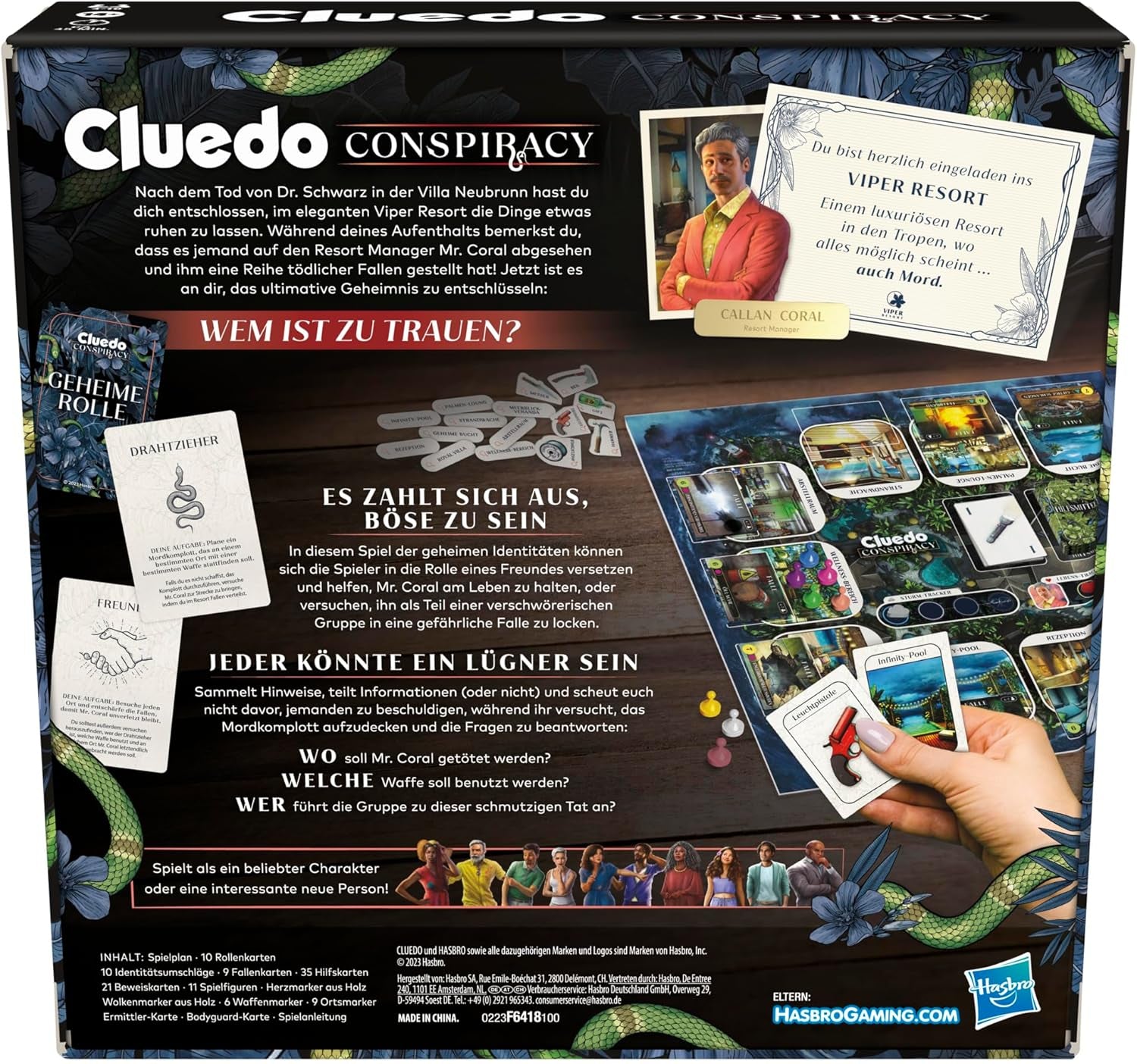 Gioco da tavolo Cluedo Conspiracy di Hasbro Gaming per adulti e adolescenti, versione tedesca del gioco misterioso, per 4-10 giocatori e dai 14 anni in su