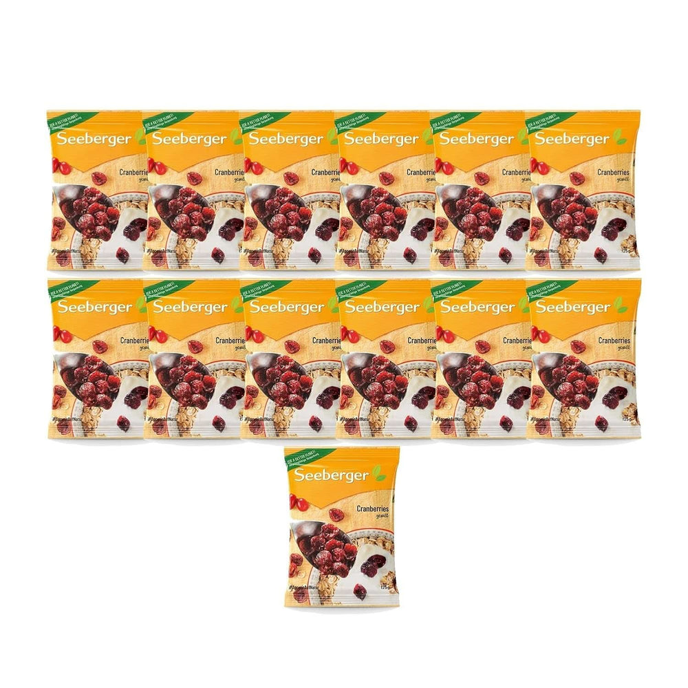 Seeberger Cranberries, Merișoare canadiene înjumătățite, fructate și dulci, 13 x 125 grame Produse deshidratate Naty Shop