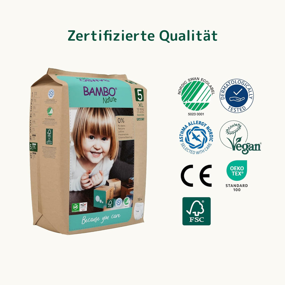 Pannolini Bambo Nature, taglia 5 (11-17 kg) - Confezione mensile da 95 | Pannolini con protezione dalle perdite migliorata | Massimo comfort e libertà per i bambini attivi | Pannolini dermatologicamente testati