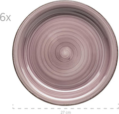 MÄSER 931951 Bel Tempo II, set de veselă pentru 6 persoane cu aspect vintage modern, serviciu de cină cu 12 piese, pictat manual în nuanța violet Berry, ceramică