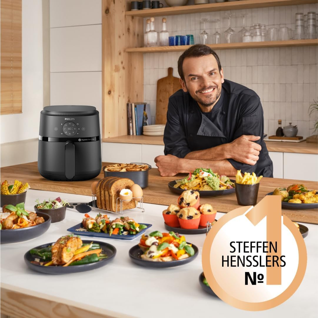 Philips Airfryer serie 2000 4.2L - Touch screen digitale, 13 opzioni di cottura, 9 funzioni preimpostate, Fino al 90% di grassi in meno con tecnologia Rapidair, potenza 1500W Elettrodomestici Naty Shop