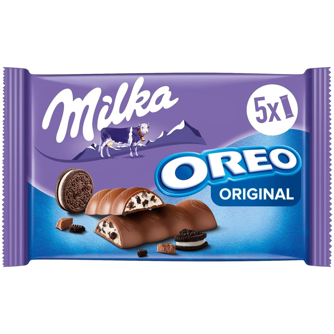 Barrette Milka & OREO – Cioccolato al latte alpino con pezzi croccanti di biscotti OREO in crema al latte – 13 x 185 g