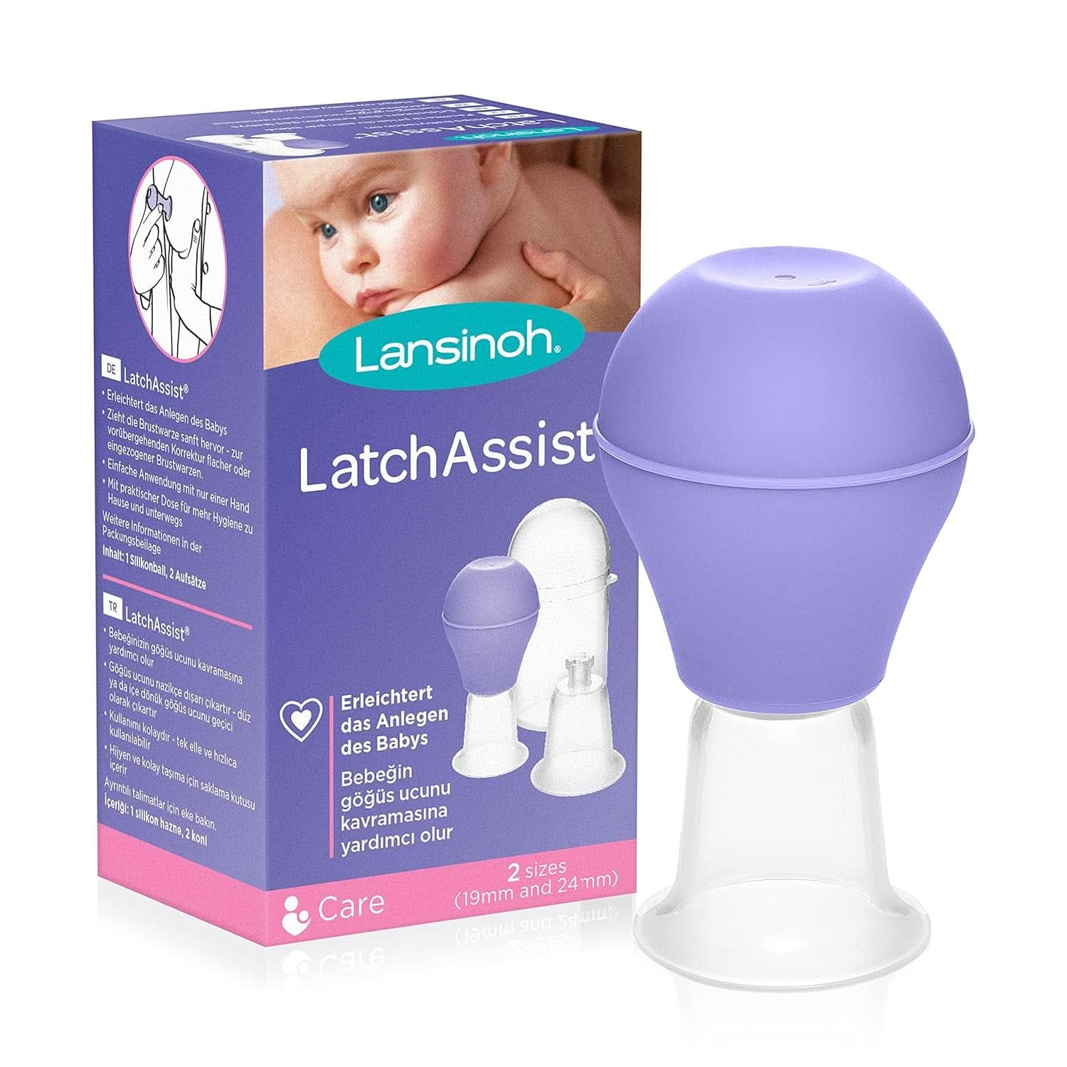 Lansinoh Latch Assist Capezzolo Everter con custodia per mamme che allattano, offre la correzione temporanea di capezzoli piatti o introflessi, coni di 2 dimensioni all'interno della confezione e custodia igienica Accesorii Hrana si Alaptare Bebe Naty Shop Latchassist Brustwarzenformer