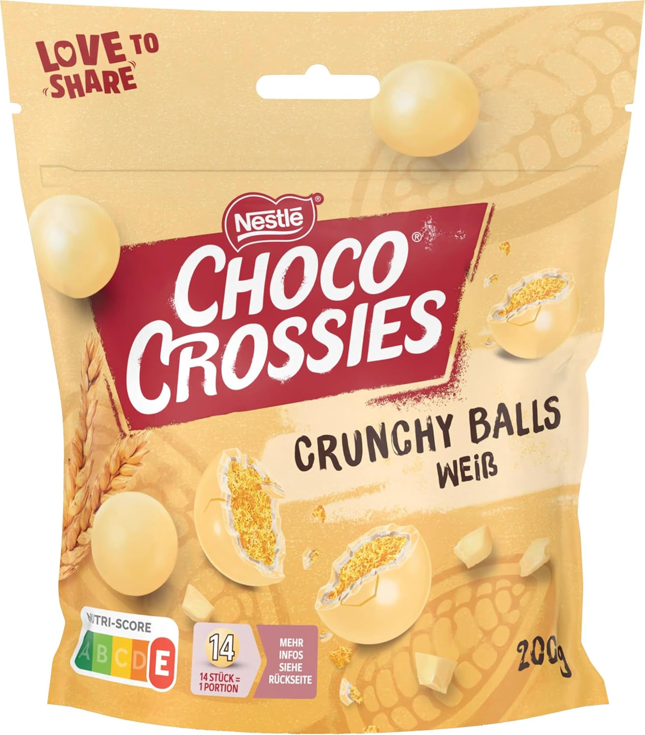 Nestlé CHOCO CROSSIES Crunchy Balls, sfere albe, crocante, făcute din cereale de grâu acoperite cu ciocolată albă, 200 grame Bomboane de Ciocolata Naty Shop