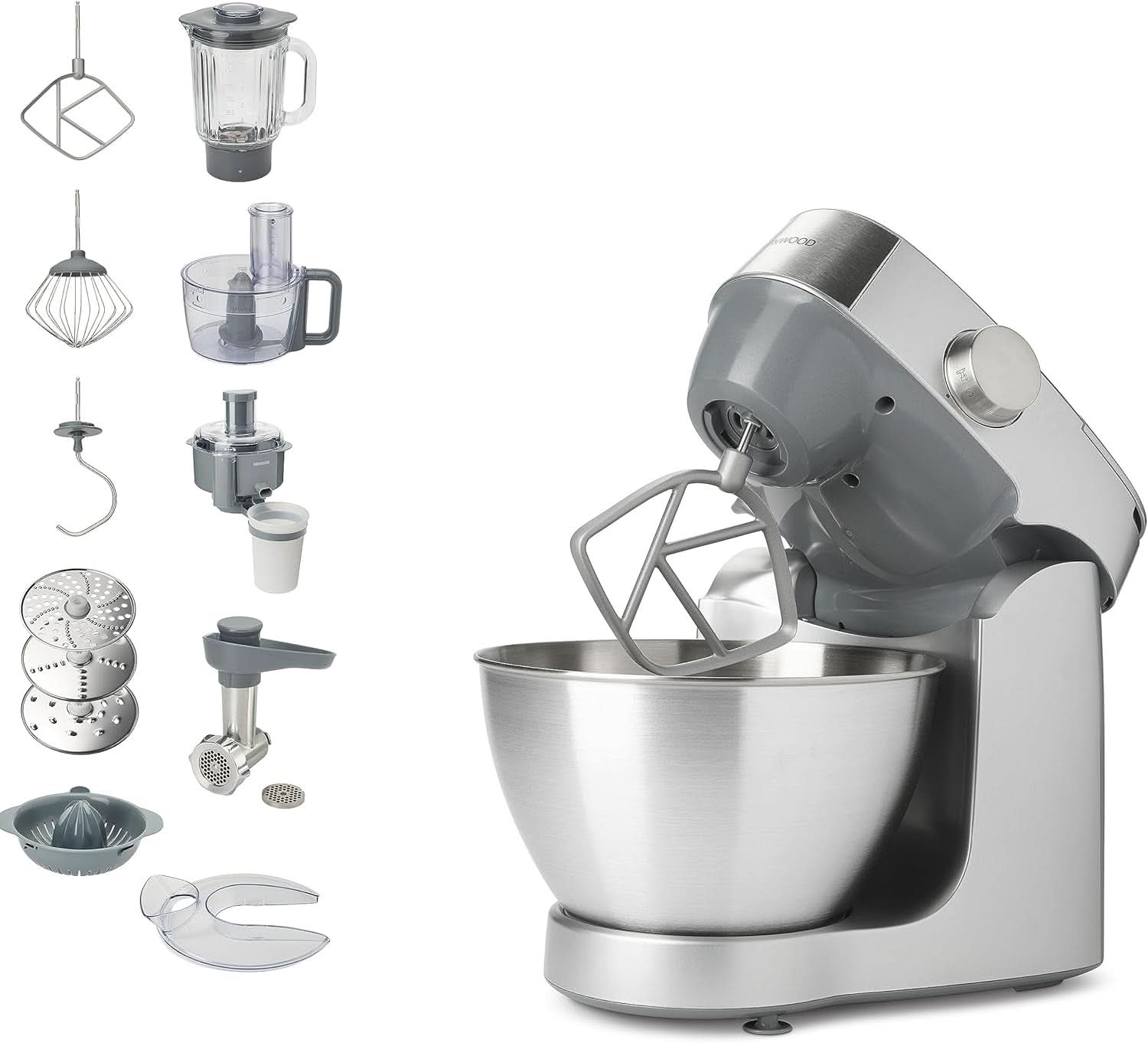 Kenwood Prospero+ KHC29A.R0SI Macchina da cucina, 4,3 L Edelstahlschüssel, Inkl. 10-Teiligem Zubehör-Set Mit Fleischwolf, Glas-Mixer, Zitruspresse, Entsafter Und Mehr, Inkl. Easyweigh Waage, 1000W, Silber Madre e bambino Naty Shop Silber Inkl. 9 Accessori