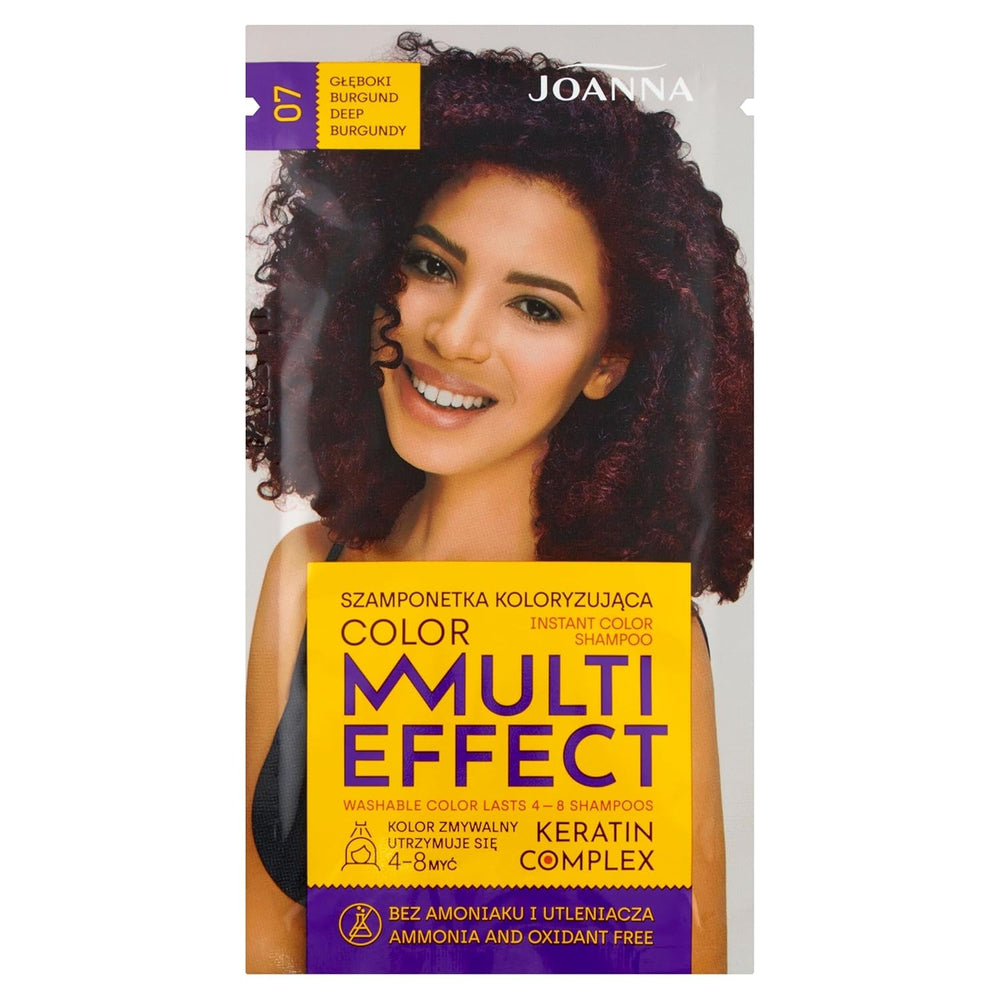 Șampon colorant Joanna "Multi Effect" - Șampon colorant pentru păr într-un plic - Rezistă între 4 și 8 spălări - Colorarea părului fără amoniac și agenți oxidanți - Cappuccino aromat Vopsea pentru par Naty Shop Roșu burgundy