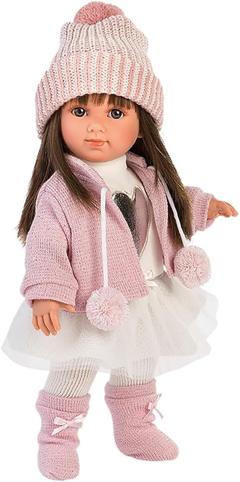 Llorens 1053528 Păpușa Sara cu păr brunet și ochi căprui, Păpușă la modă cu corp moale, inclusiv ținută la modă, 35 cm