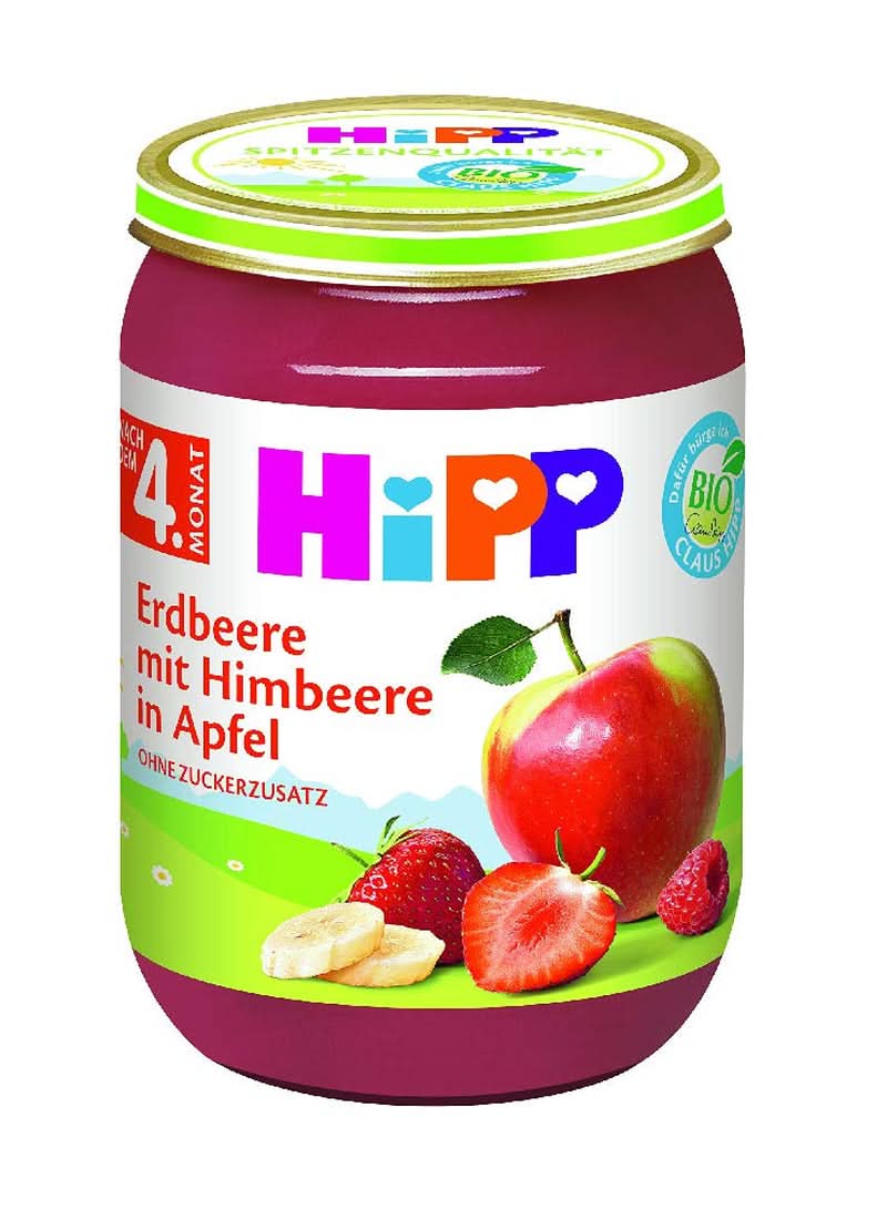 Porumb dulce Hipp cu piure de cartofi și curcan organic, pachet de 6 (6 X 190 grame) Mama si Copilul Naty Shop 6 x 190 grame Căpșuni cu zmeură si măr