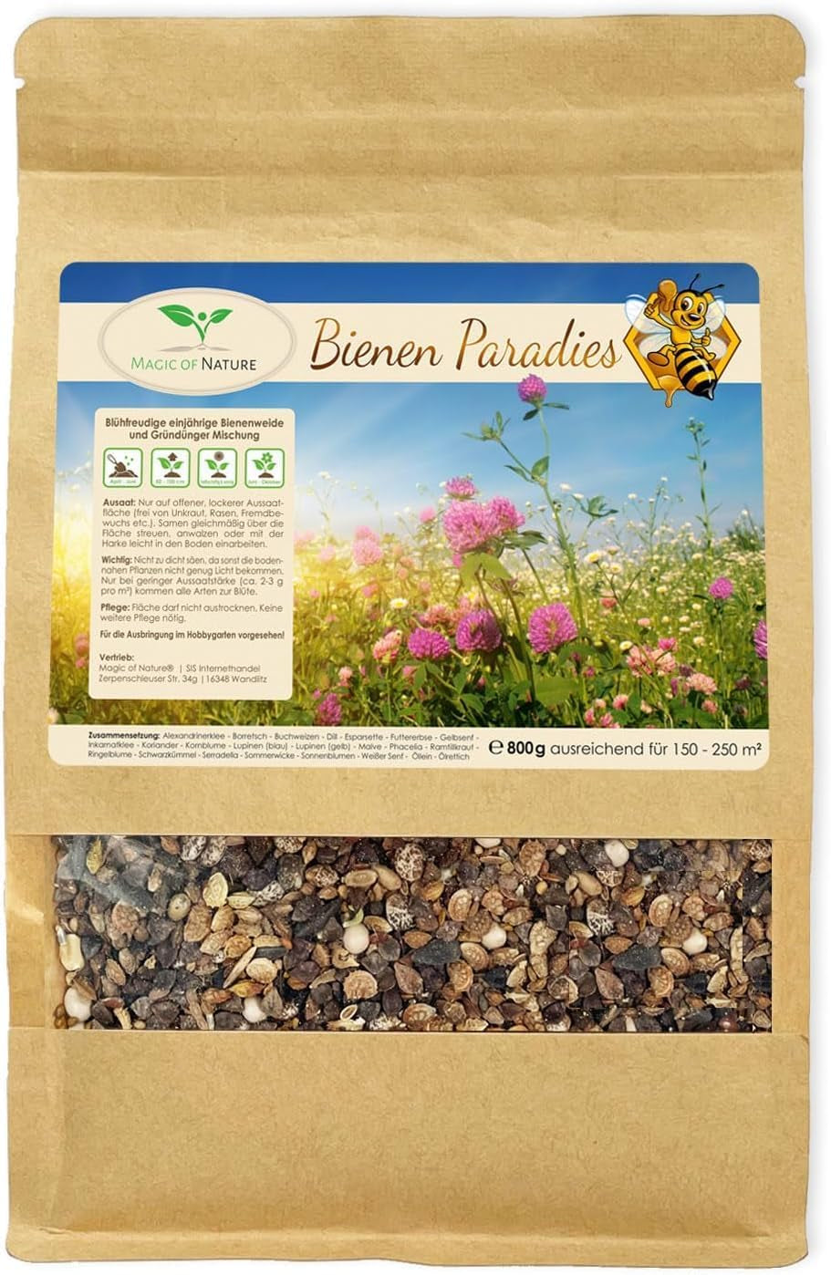 Magia della Natura 800gr. Blumensamen Mischung - Bienen Paradies - Blühfreudige Bienenweide per 150 bis 250 m²