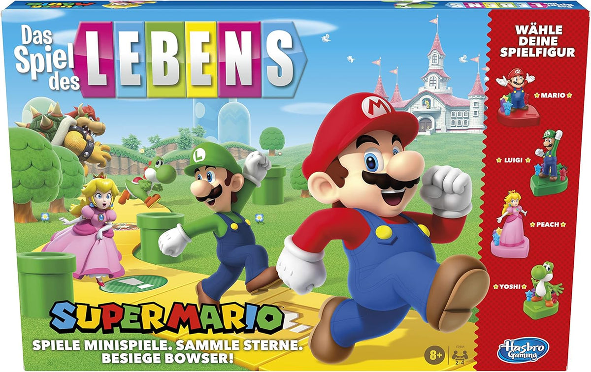 Hasbro The Game of Life Gioco da tavolo Super Mario per bambini dagli 8 anni in su, gioca a minigiochi, raccogli stelle e combatti Bowser