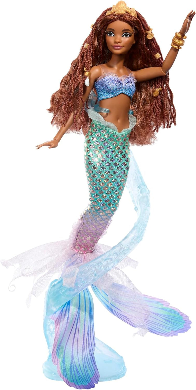 Mattel Disney Ariel Mica Sirenă - Păpușă Sirenă Deluxe cu Mărgele de Păr și Suport pentru Păpușă pentru Joacă Imaginativă și Expoziție, pentru Copii cu Vârsta de 3 Ani și Peste, HNF42