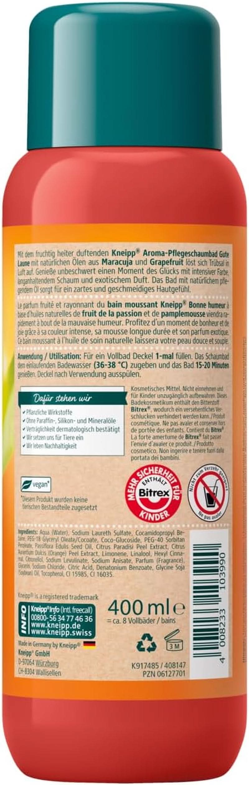 Kneipp Aroma, Additivo bagnoschiuma aromatico Good Mood, 400 ml Doccia e bagno Naty Shop