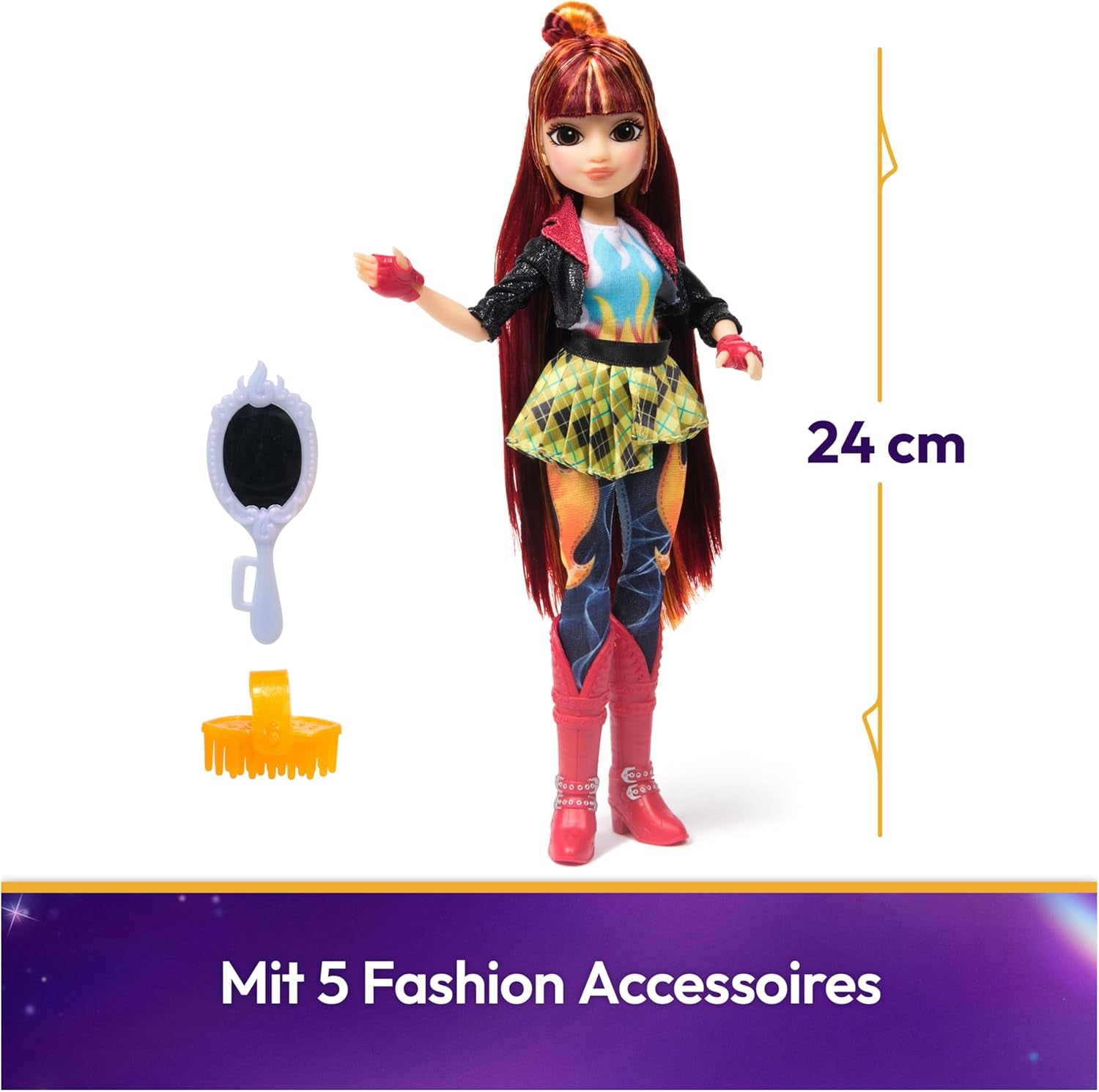 Păpușa Valentina de la Unicorn Academy - păpușa originală din popularul serial Netflix, 24 cm înălțime, cu păr natural, haine și accesorii detașabile, pentru copii cu vârsta de 4 ani și peste