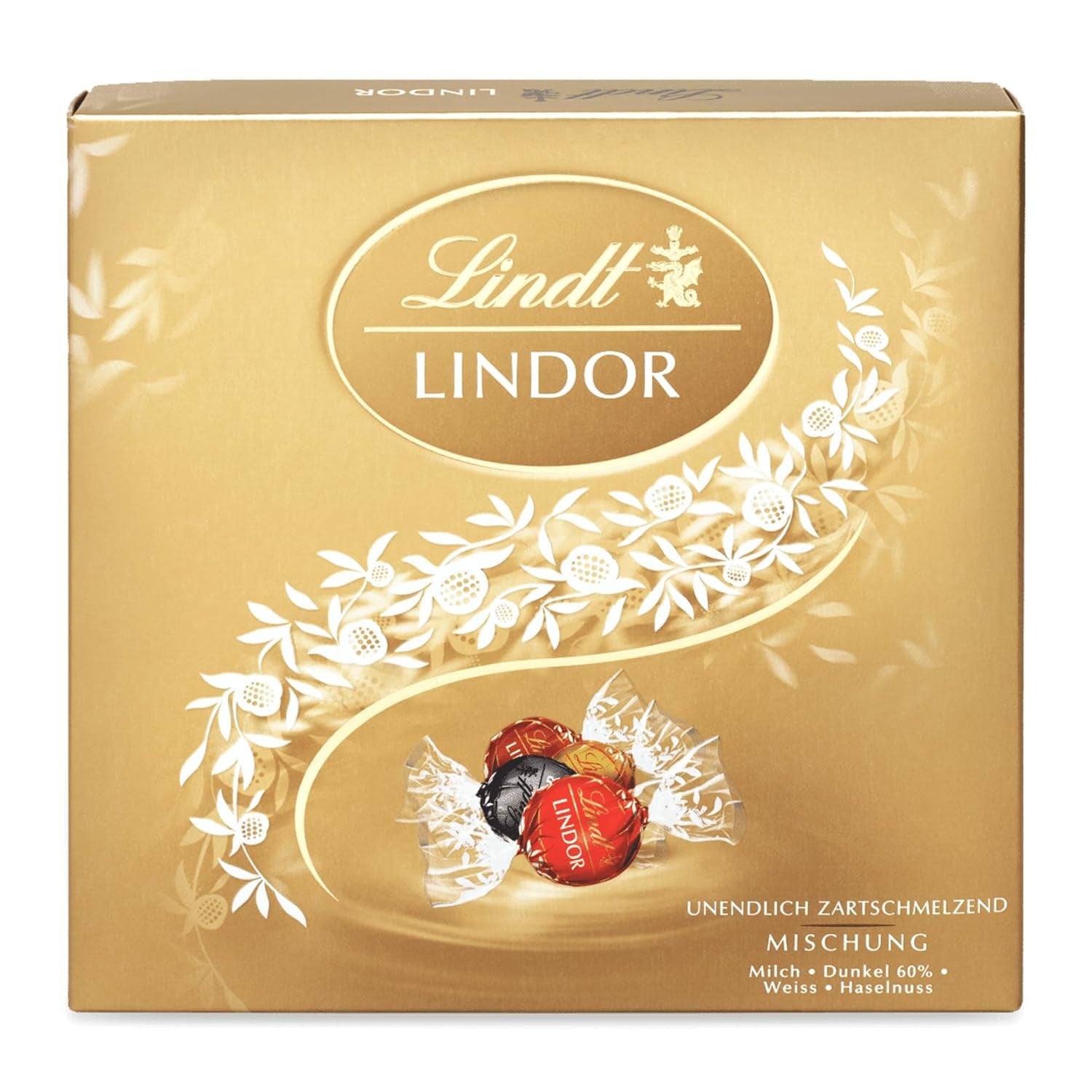 Lindt Chocolate LINDOR Mixture Silver, 26 sfere din ciocolata cu umpluturi diverse, 325 grame Bomboane de Ciocolata Naty Shop
