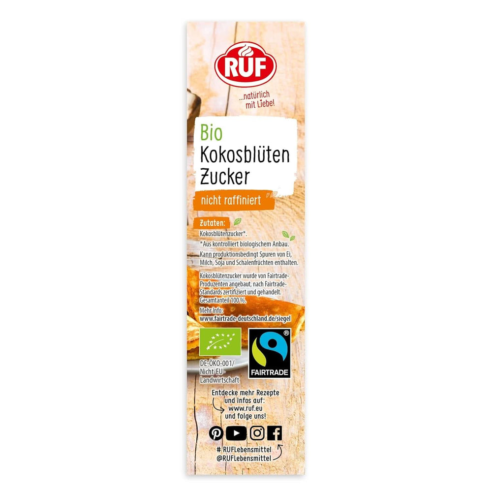 RUF Zucchero di fiori di cocco biologico, dolcificante naturale, gusto caramello, 250 grammi Dolcificanti Naty Shop
