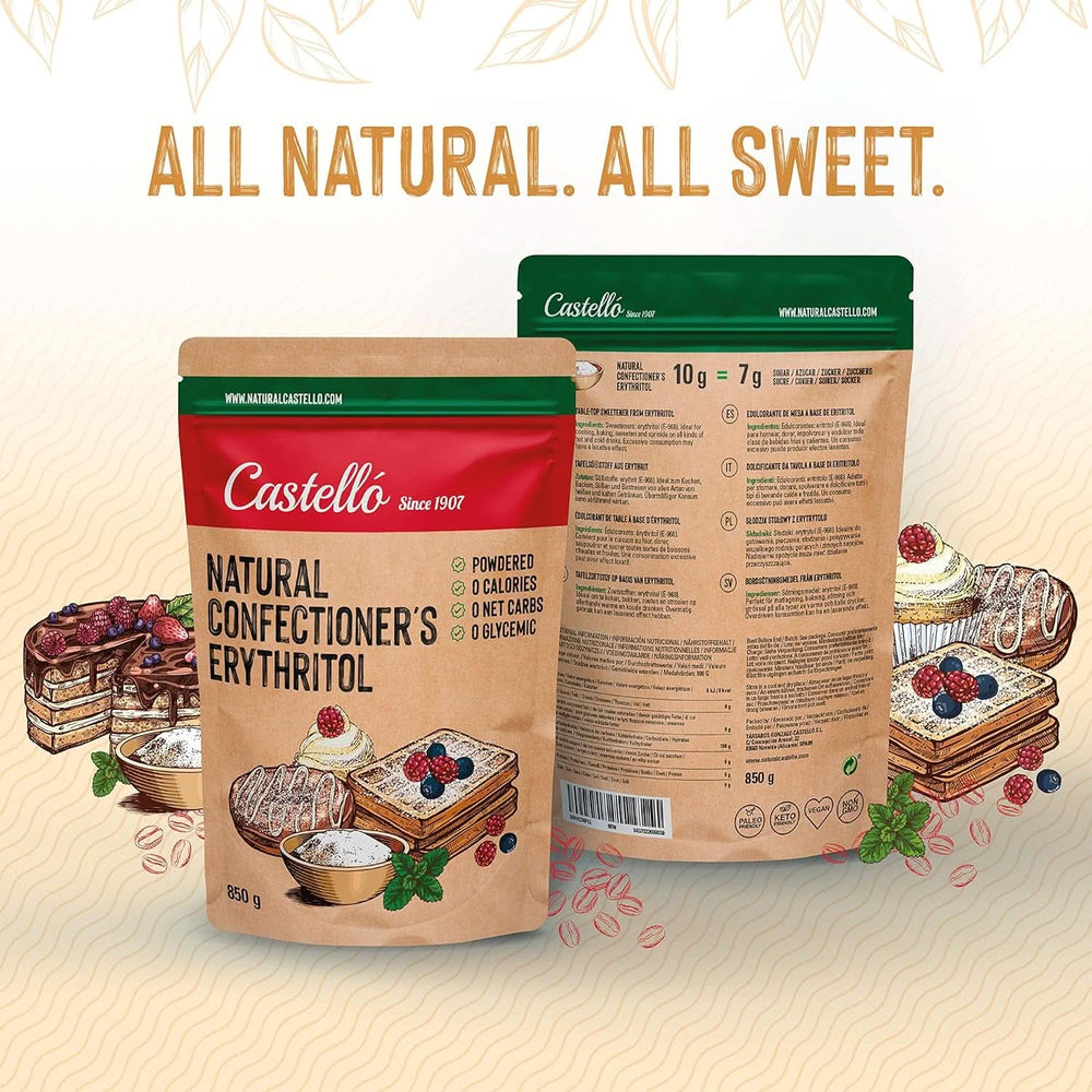 Eritritolo naturale - Zucchero a velo | 10G = 7G di zucchero, 850 grammi Dolcificanti Naty Shop