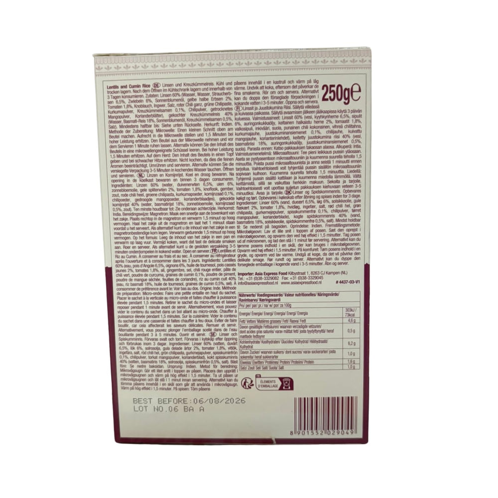 ASHOKA - Riso istantaneo con lenticchie e cumino - (1 x 250 g)