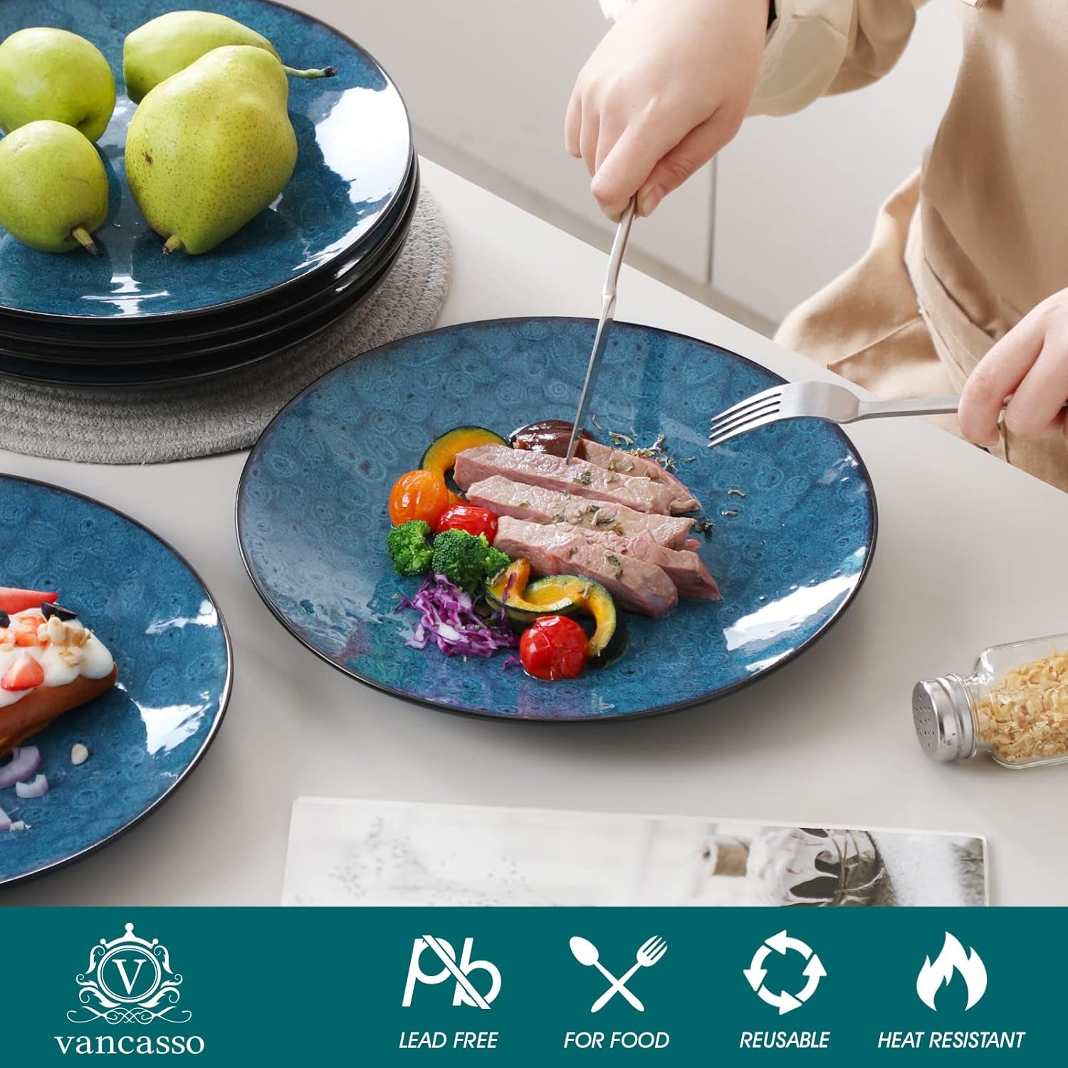 Set de veselă pentru 4 persoane, set combinat vancasso BUBBLE cu 16 piese din gresie, set de veselă în stil vintage, include boluri, cești de cafea, farfurii de desert și farfurii pentru 4/8/12 persoane