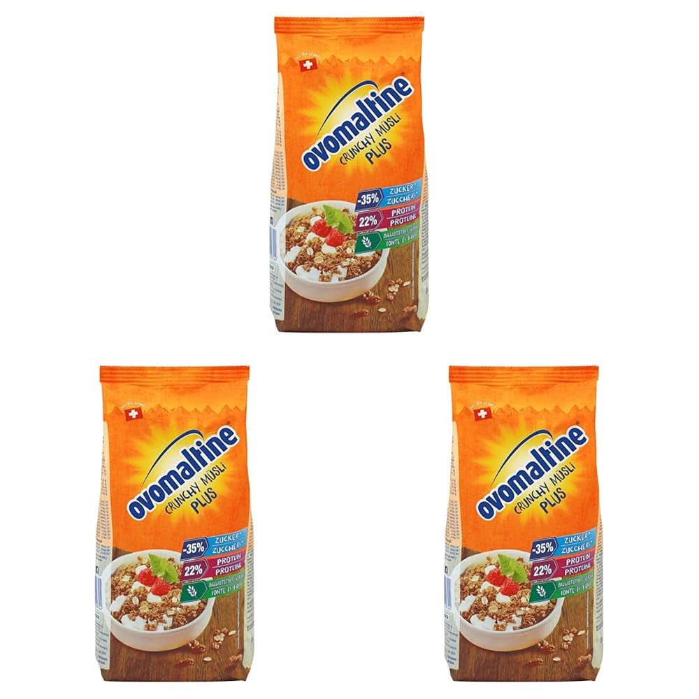 Ovomaltine Crunchy Protein Muesli plus - Crunchy cu fulgi de ovăz - Mix de cereale cu 22% proteine, 300 grame Naty Shop Set 3 x 300 grame Crunchy Protein Müsli (Reteta Noua)