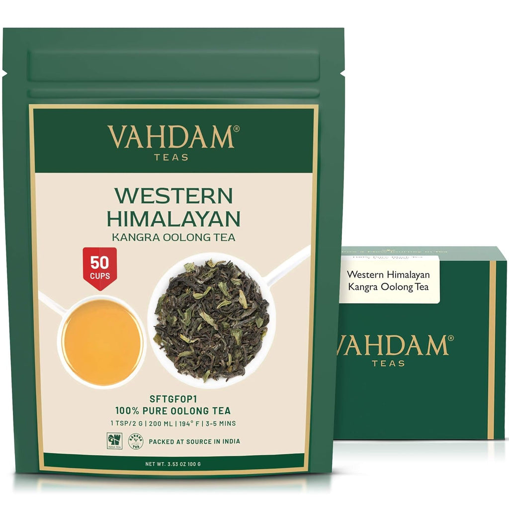 VAHDAM, ceai Oolong de munte (100 g) Cules manual în plantațiile de altitudine din Darjeeling | Frunze de ceai Oolong 100% naturale | Direct de la sursă din India | Se prepară ca ceai fierbinte/rece
